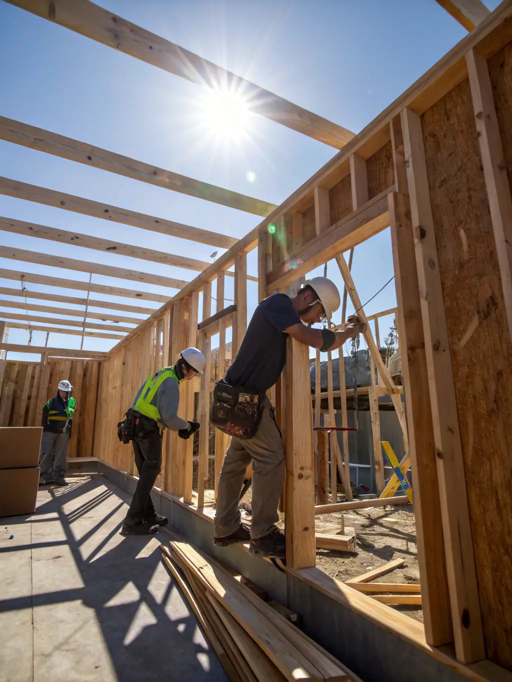 A photograph of a home addition project in progress, showing the construction of a new room or extension to an existing residential home, highlighting the structural work and integration with the original building.